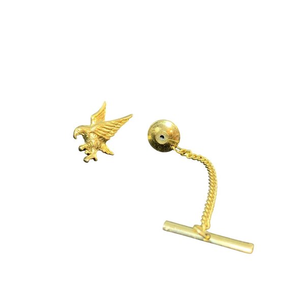 Vintage Gold Tone Flying Eagle Tie Tack With Chain & Bar (1244) - Picture 2 of 4